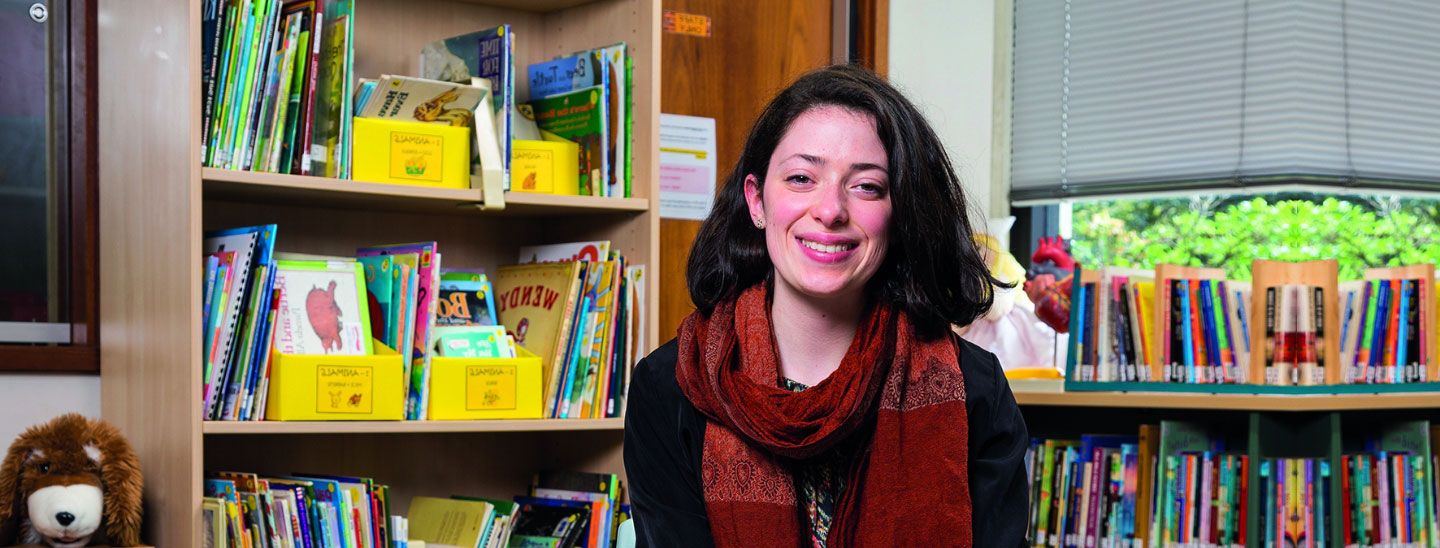 Woman smiling in playroom